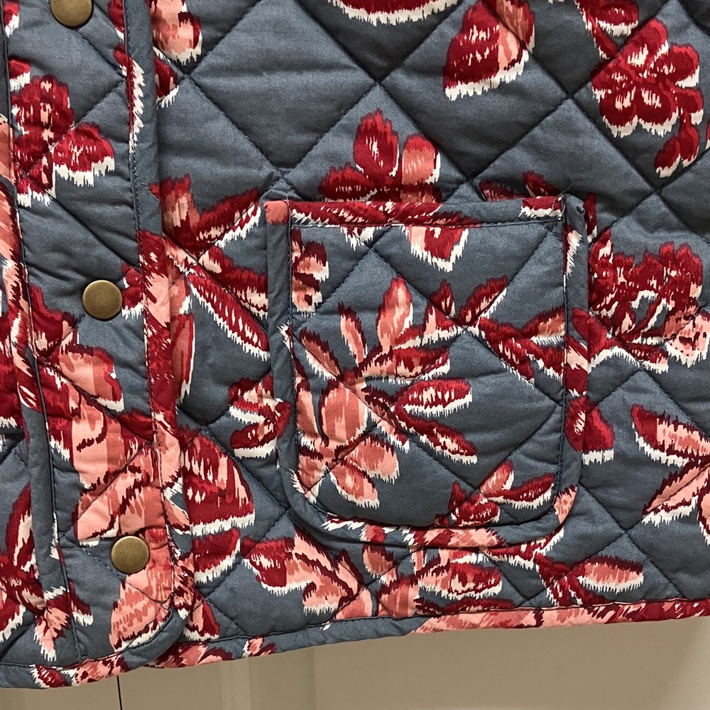 Rachel Zoe quilted collarless patch pocket jacket, floral, wine red & grey L - Picture 5 of 12